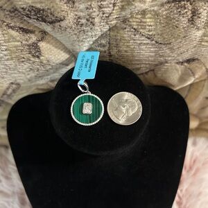 925 Moissanite Malachite Round Pendant Charm with Openable Bail